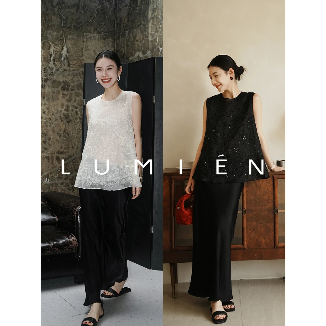 【LUMIEN】“月光浮雕”钉珠刺绣桑蚕丝上衣LX5FHH134