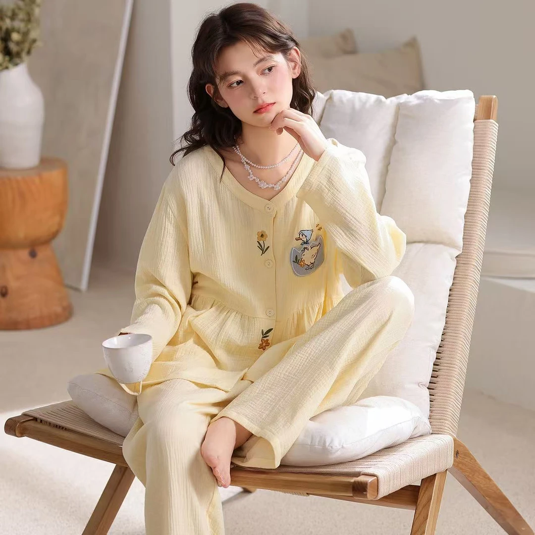 日系少女纯欲风秋款双层云感睡衣女居家服