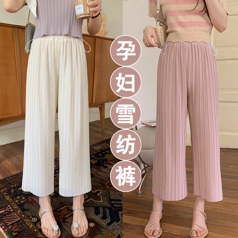 孕妇三宅高级感褶皱夏季垂感高腰九分百褶直筒裤薄休闲百搭烟管裤