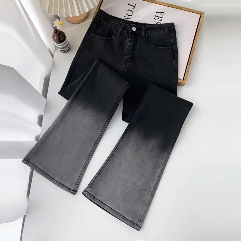 渐变加长喇叭裤牛仔裤