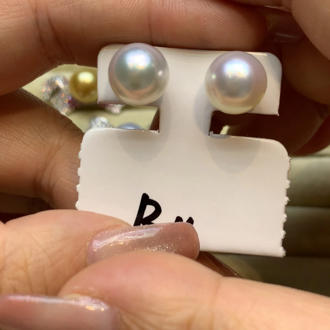 铂Pt950镶嵌耳饰海水珍珠