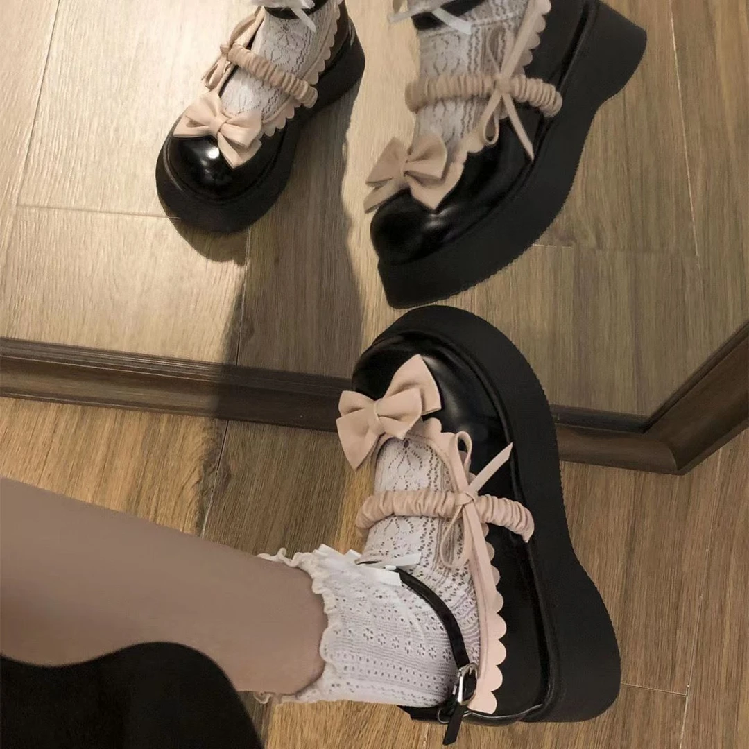 春夏蝴蝶结洛丽塔小皮鞋女2025年新款时尚百搭厚底增高玛丽珍单鞋