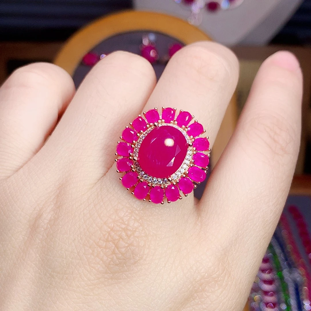 红宝石戒指银S925镶嵌