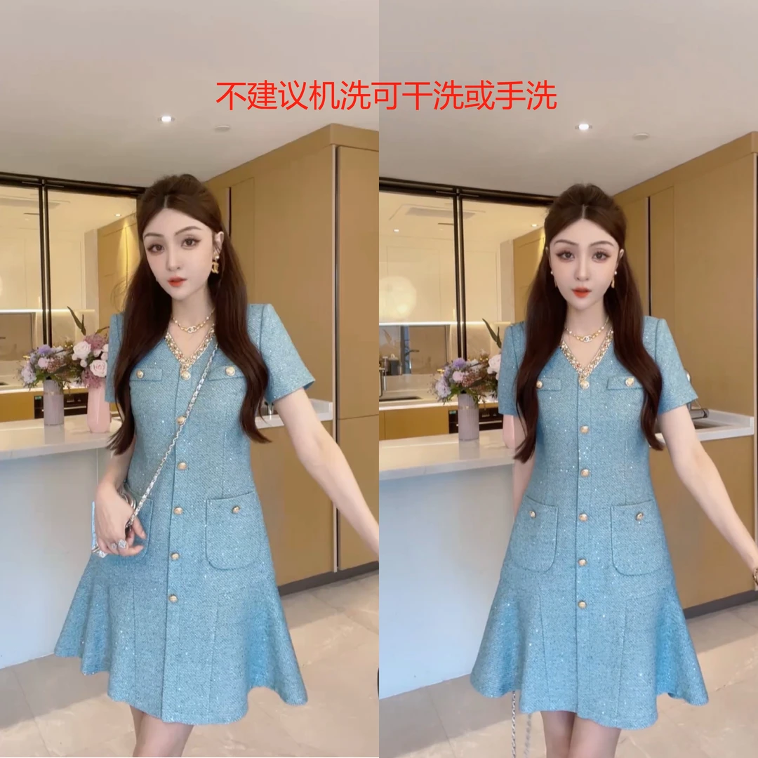 M9A86120  夏季新款短袖轻奢名媛显瘦法式修身连衣裙