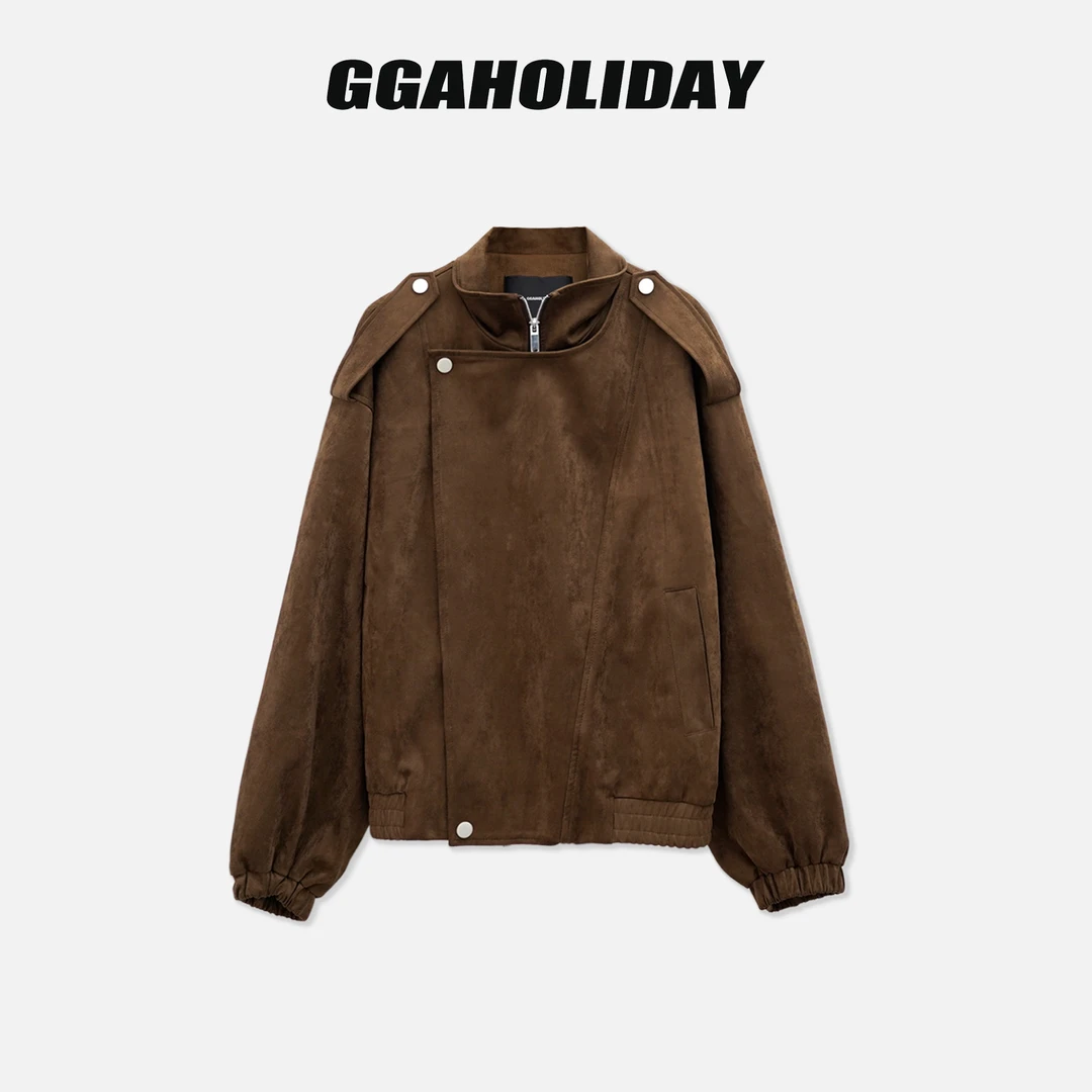GGAHOLIDAY时尚休闲百搭复古宽松潮流气质拉链翻领外套-154035