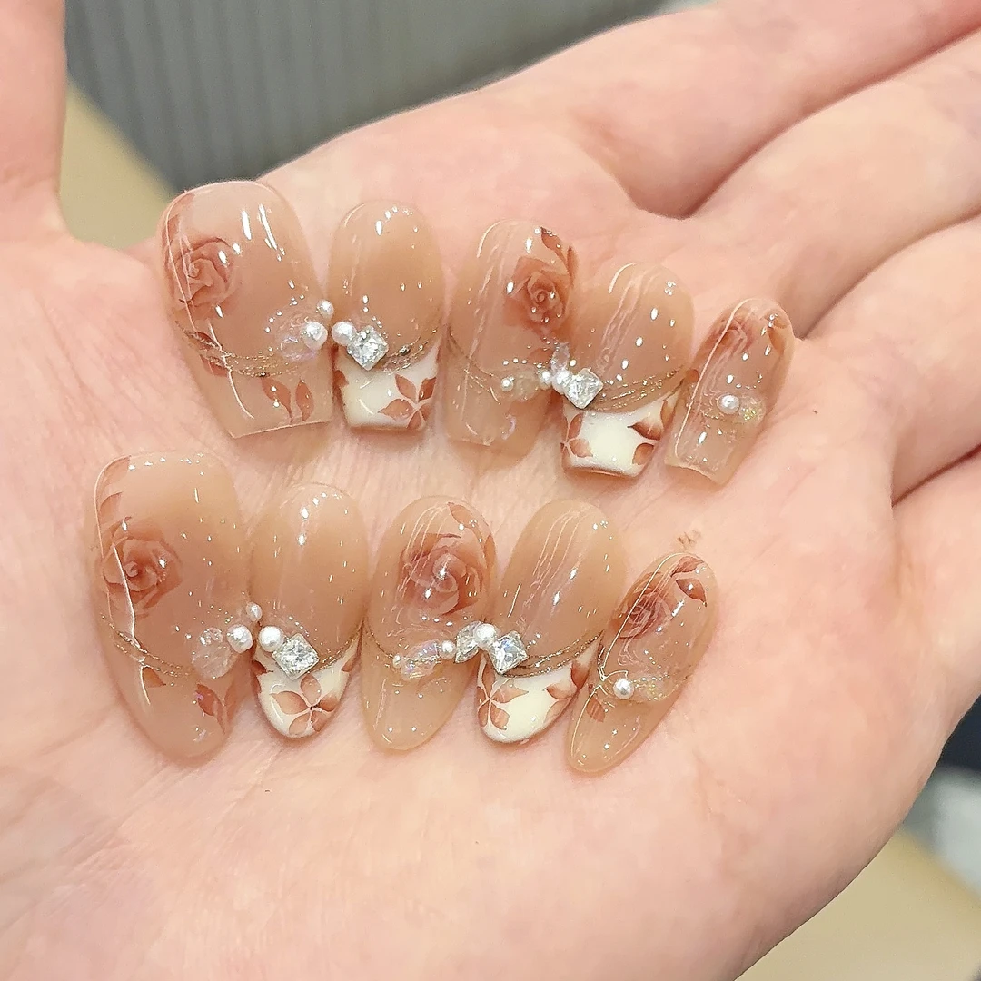 郭小双穿戴甲【玫瑰花露1】手绘水彩版10片盒装S22353