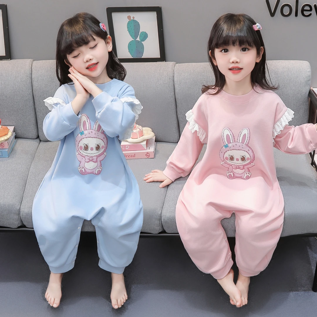 女童连体睡衣春秋款女款纯棉小女孩宝宝睡袋防踢拉布布儿童家居服