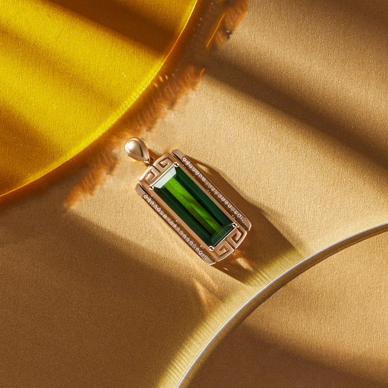 ECI【温柔·回忆】天然碧玺吊坠18k金镶嵌钻石 绿碧玺项链气质轻奢