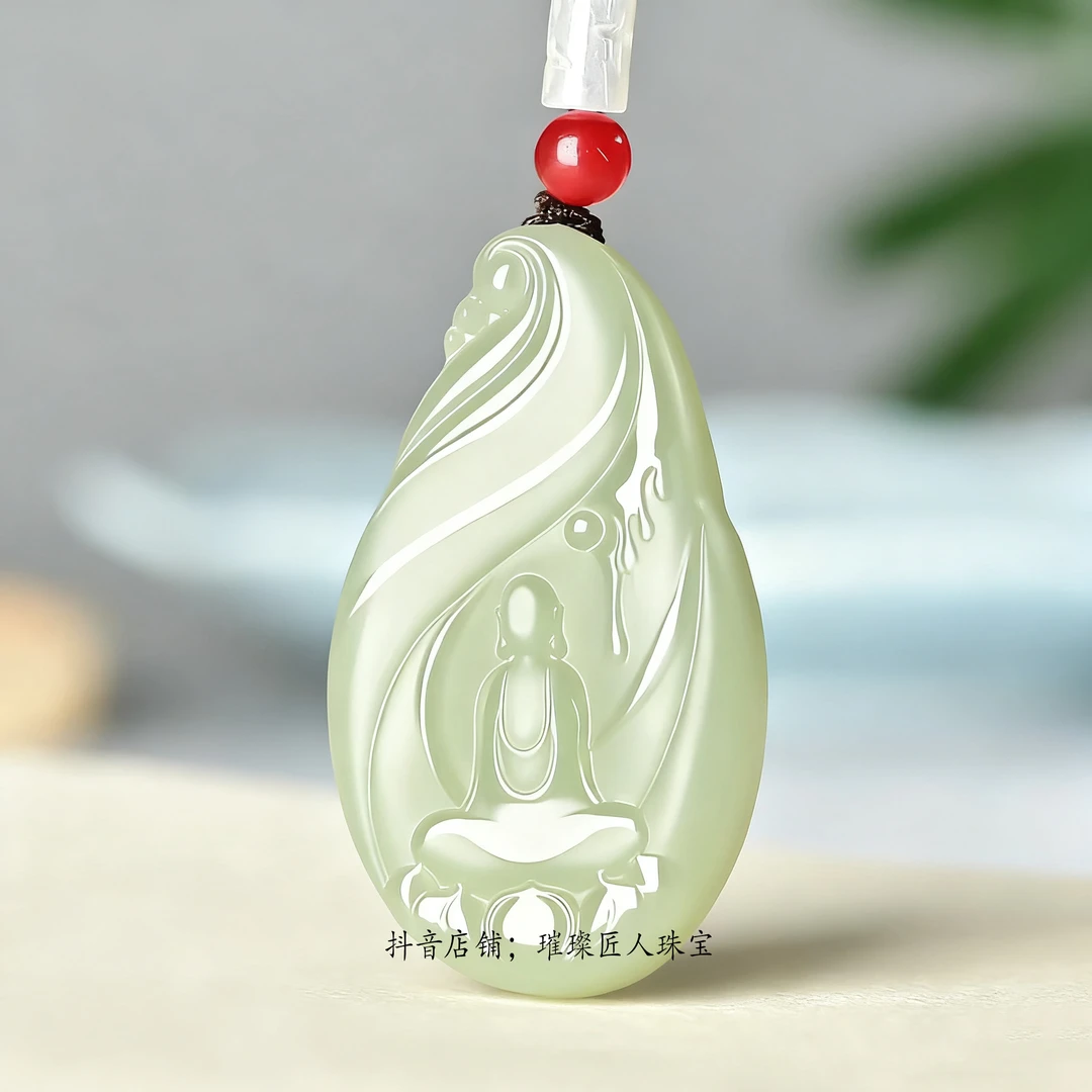 天然和田玉悟道观音吊坠青海料玉石无相观音玉坠男玉佩女玉牌挂件