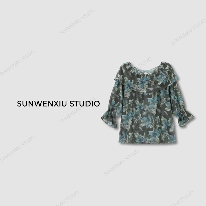 swx studio2店 “油画”精致法式度假风两穿荷叶边小衫