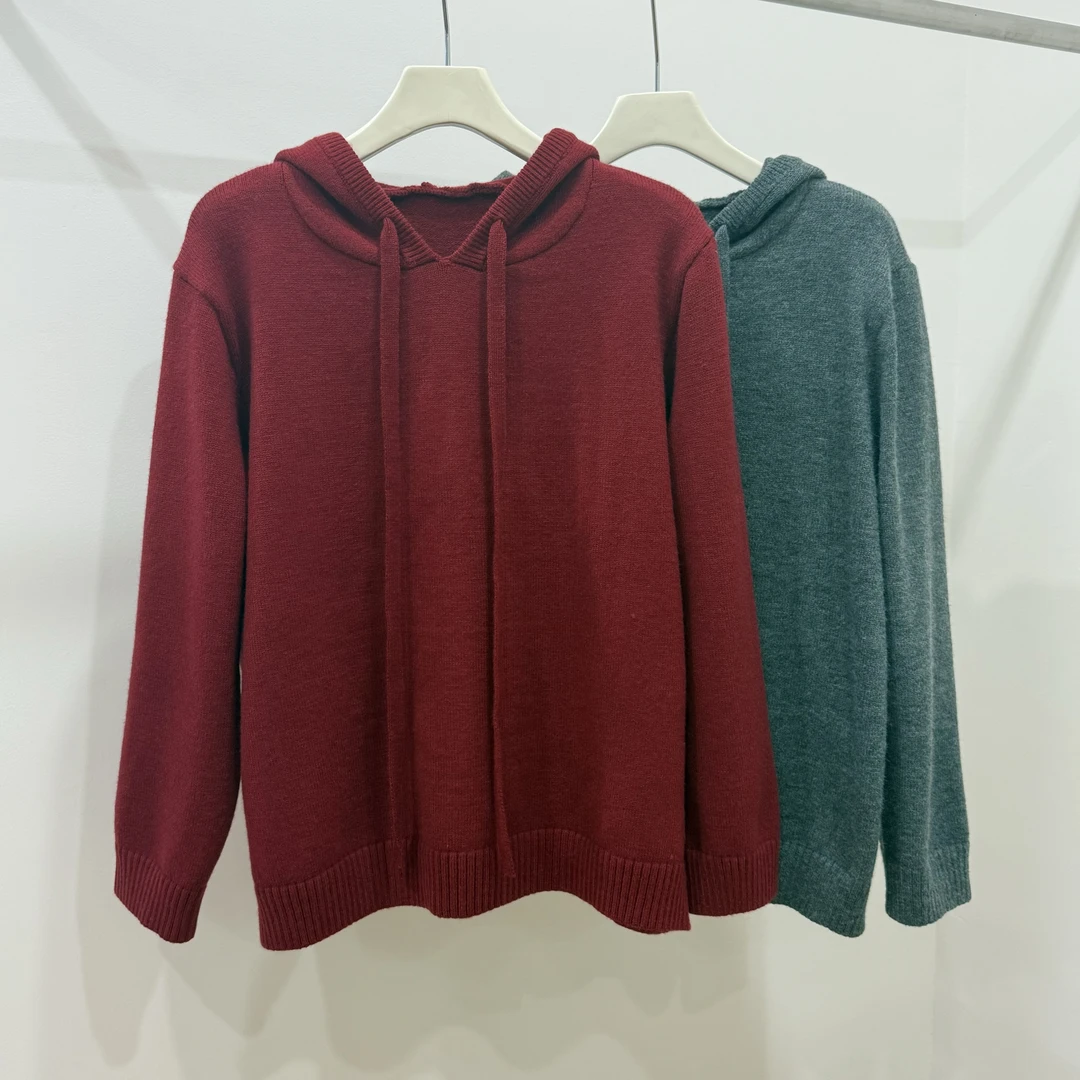 【OVERSIZE LIN】冬季新款显瘦遮肉软糯休闲简约连帽绑带套头毛衣