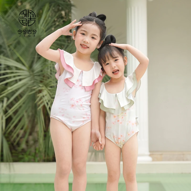 【心鹿】今兮古兮夏季宝宝泳衣女童新款中国风短袖连体可爱女孩泳装