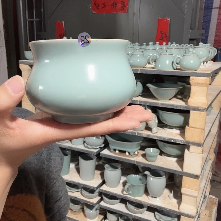 到***游瓷片汝瓷公道杯支钉烧仿古釉微瑕29