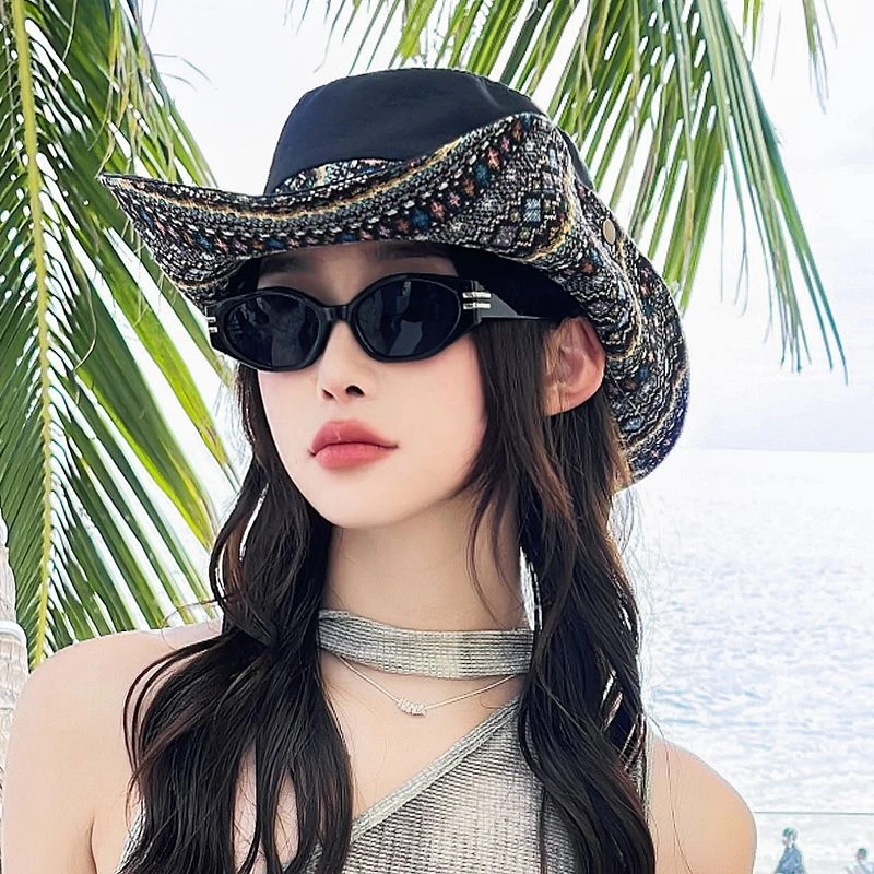 帽子女款夏天个性帽子罕见民族渔夫帽紫外线防晒遮阳帽牛仔帽西部
