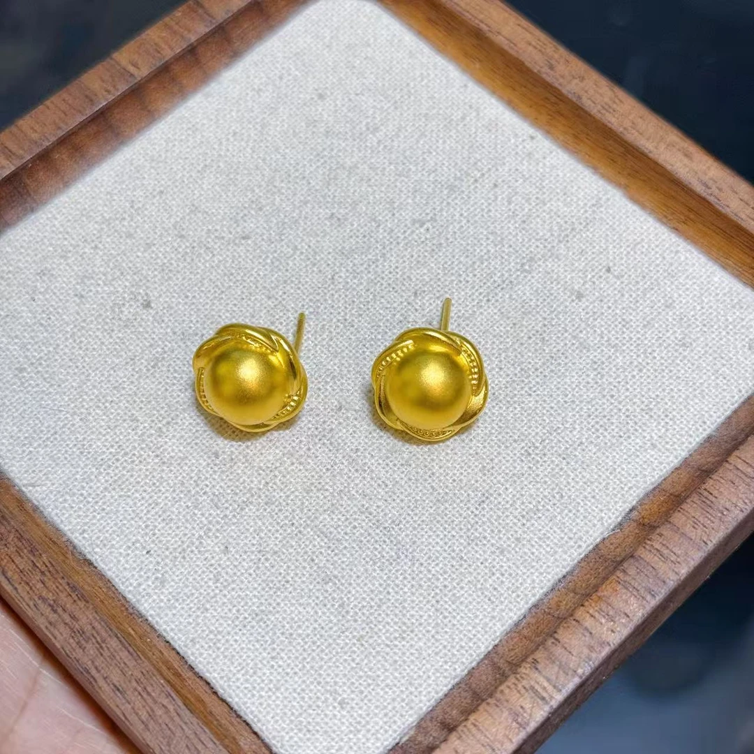 【小鹏黄金】足金999纽扣鸽子蛋5D耳饰3.06