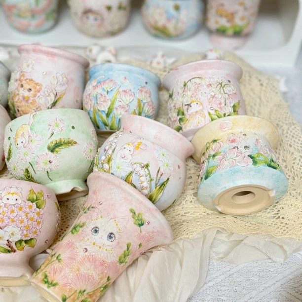 多肉花盆 小A清新可爱花卉立体小动物小猫款透气透水控型包邮