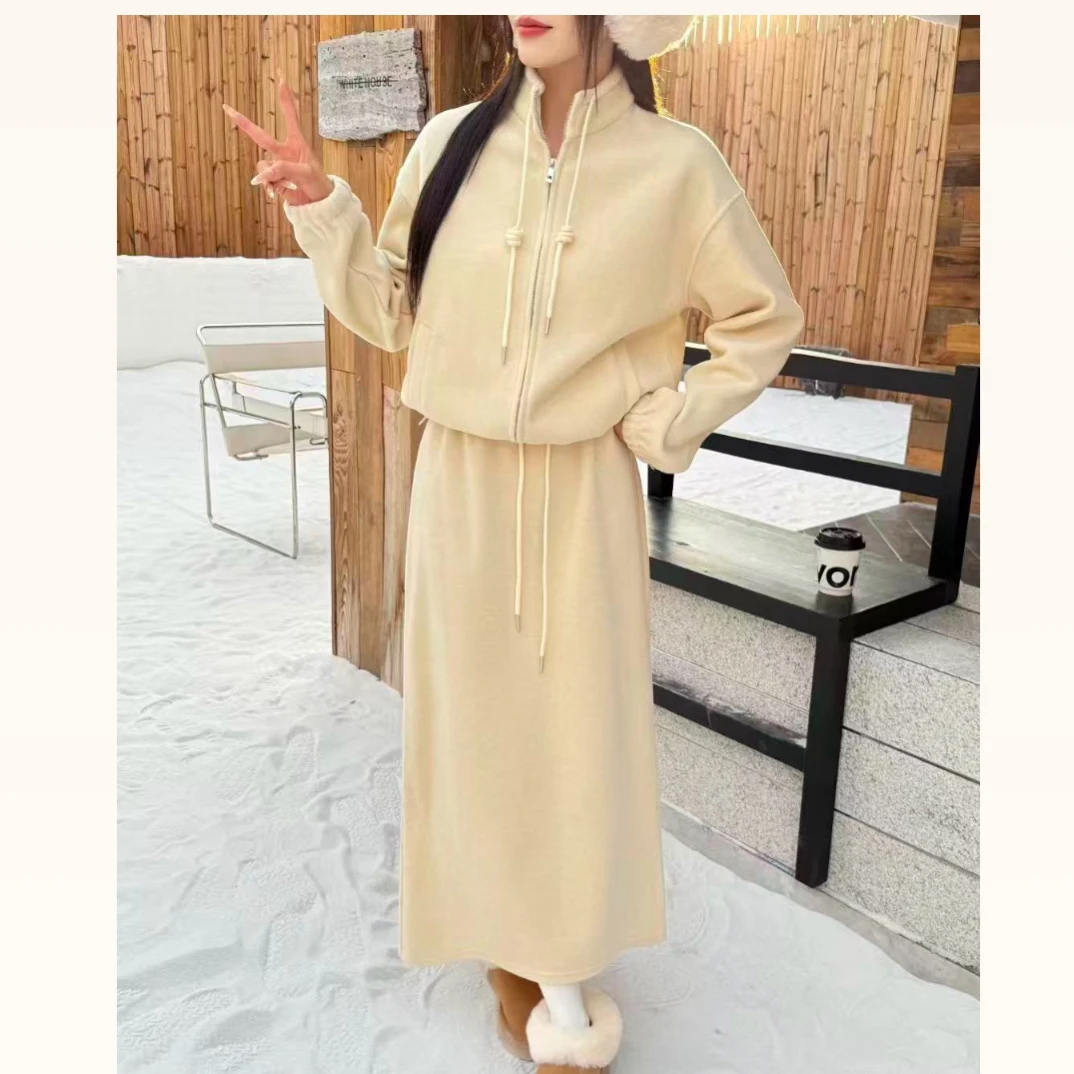 【海南简爱】韩版刺绣卫衣高腰开叉半身裙休闲套装261