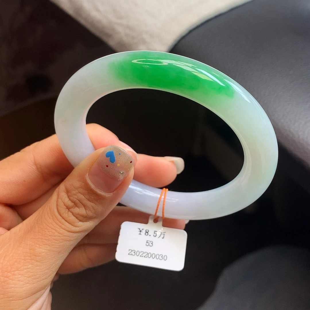 未镶嵌手镯翡翠53白底青圆条