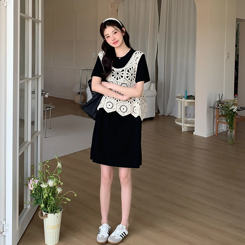 2025小众设计感镂空马甲连衣裙套装女夏小个子超火减龄显瘦a字裙