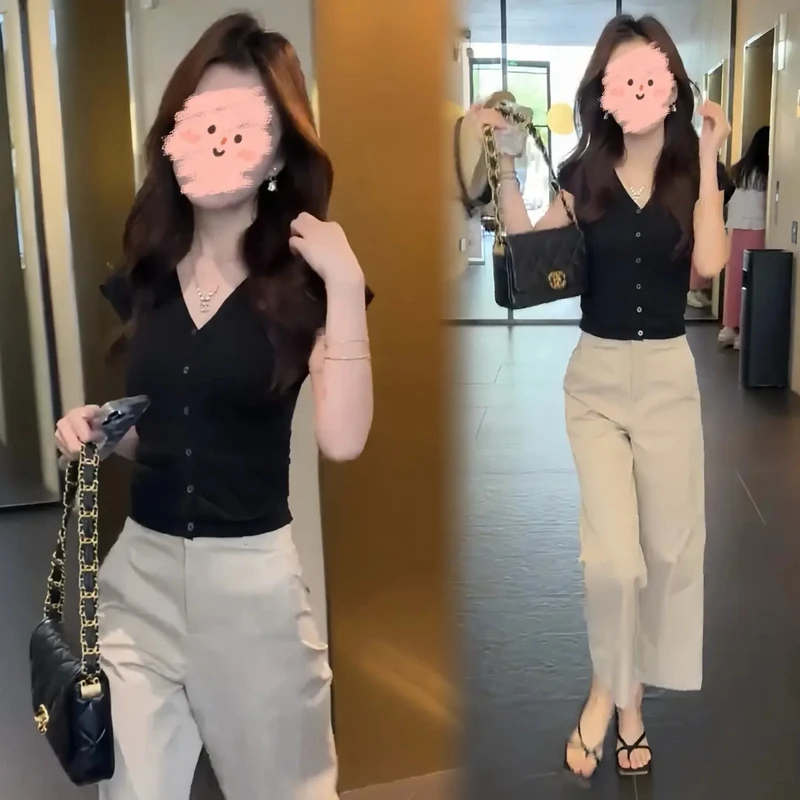 夏季新款2025穿搭时尚通勤上衣休闲百搭显瘦裤子修身小清新一整套