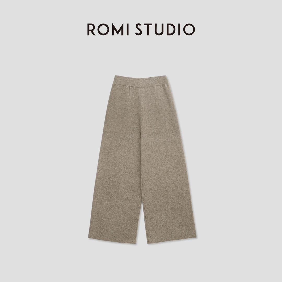 ROMI STUDIO“贵妇老钱”燕麦色百搭阔腿针织长裤23AWM1220