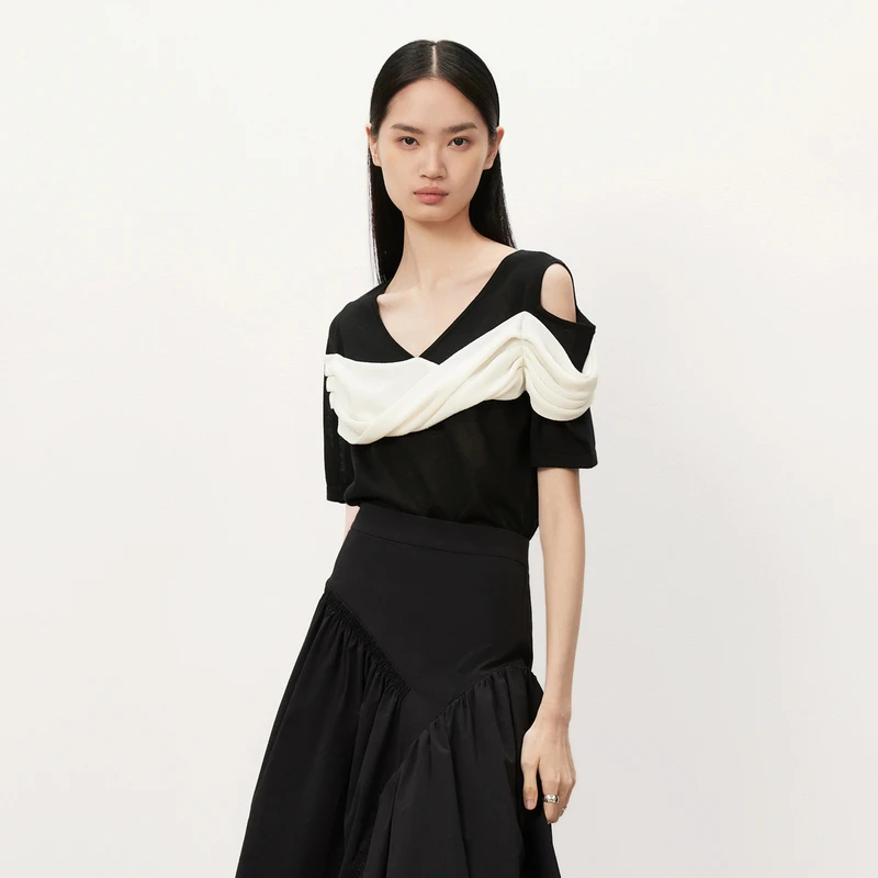 【商场同款】HPLY荷比俪气质感鸡心领短袖文艺针织衫HMD31650097