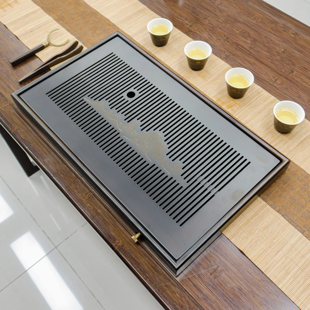 【山恋茶盘】小型家用长方形托盘沥水功夫茶具储水式茶海复古干泡