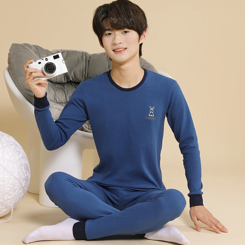 青少年秋衣秋裤套装男大童初中高中学生男孩保暖内衣高纯棉线衣裤