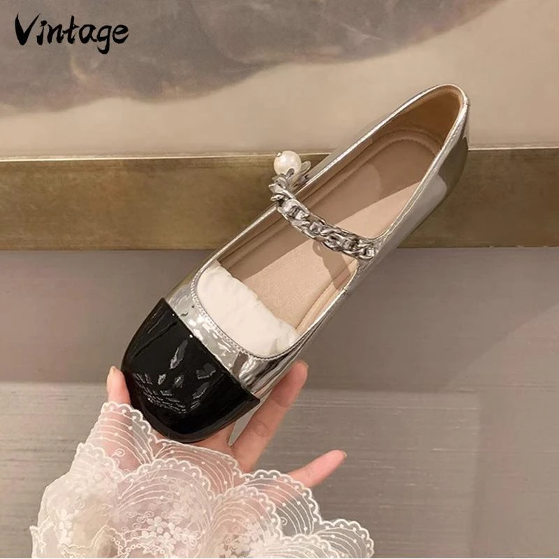 Vintages苏里甜心~阿miu水钻珍珠扣带玛丽珍单鞋