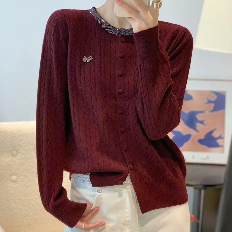 【香嘉怡新品】XJYE980女士上衣绵羊毛圆领开衫秋冬针织衫百搭时尚