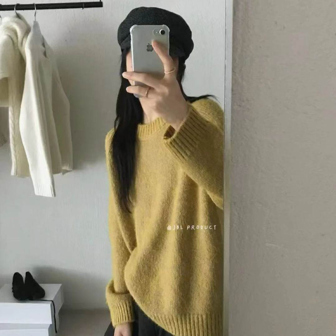 2025宽松型圆领针织衫女装长袖百搭宽松秋冬61*120