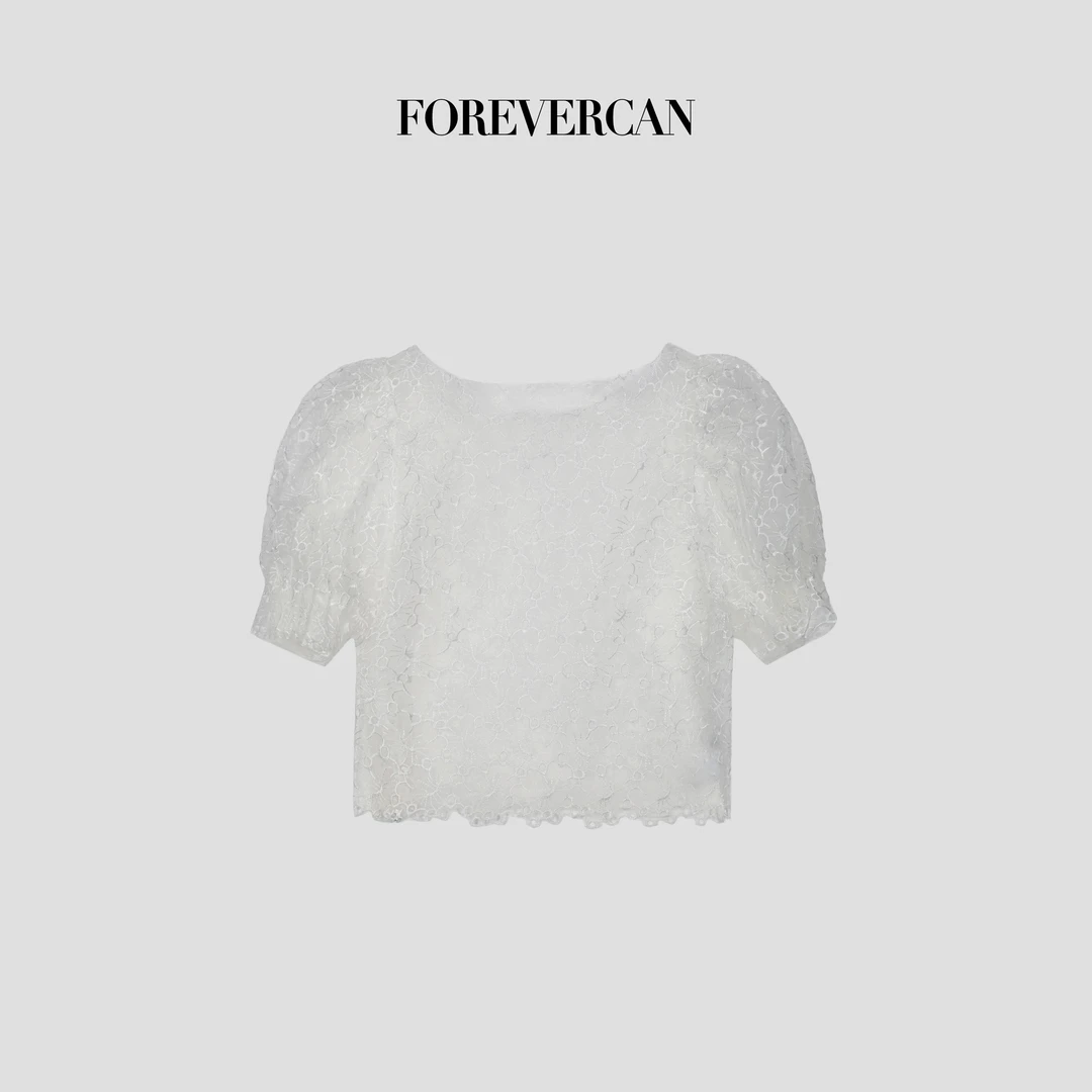 FOREVERCAN“巴洛克宫廷”花卉镂空刺绣量感灯笼袖短款上衣 ST21638