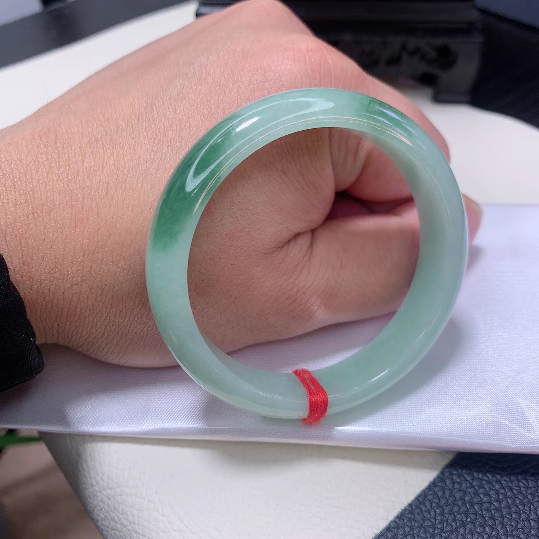 0711号缅甸天然A货翡翠女款手镯52-53圈口细糯化芙蓉绿手镯