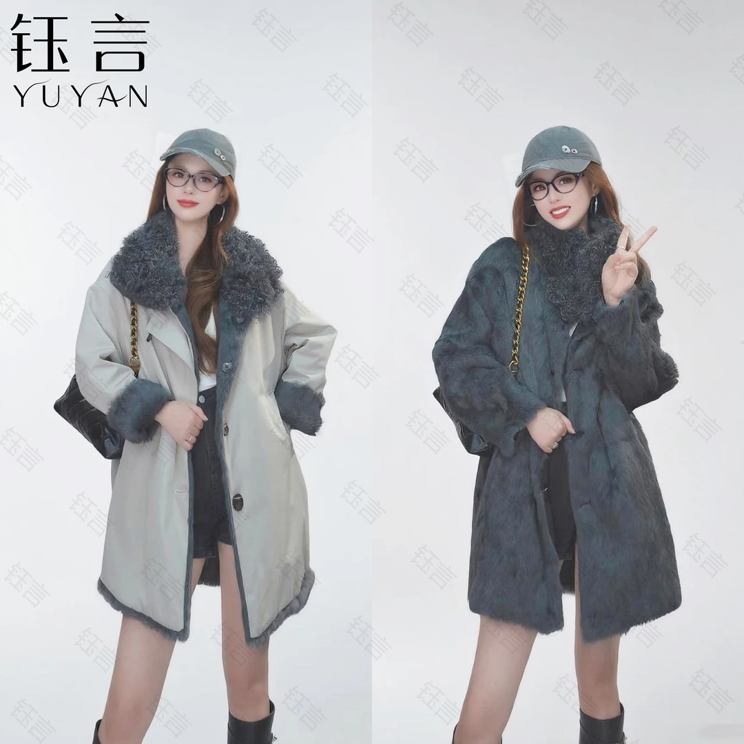 【子墨】两面穿女款休闲毛袖25年女士秋冬短款时尚大气百搭风衣