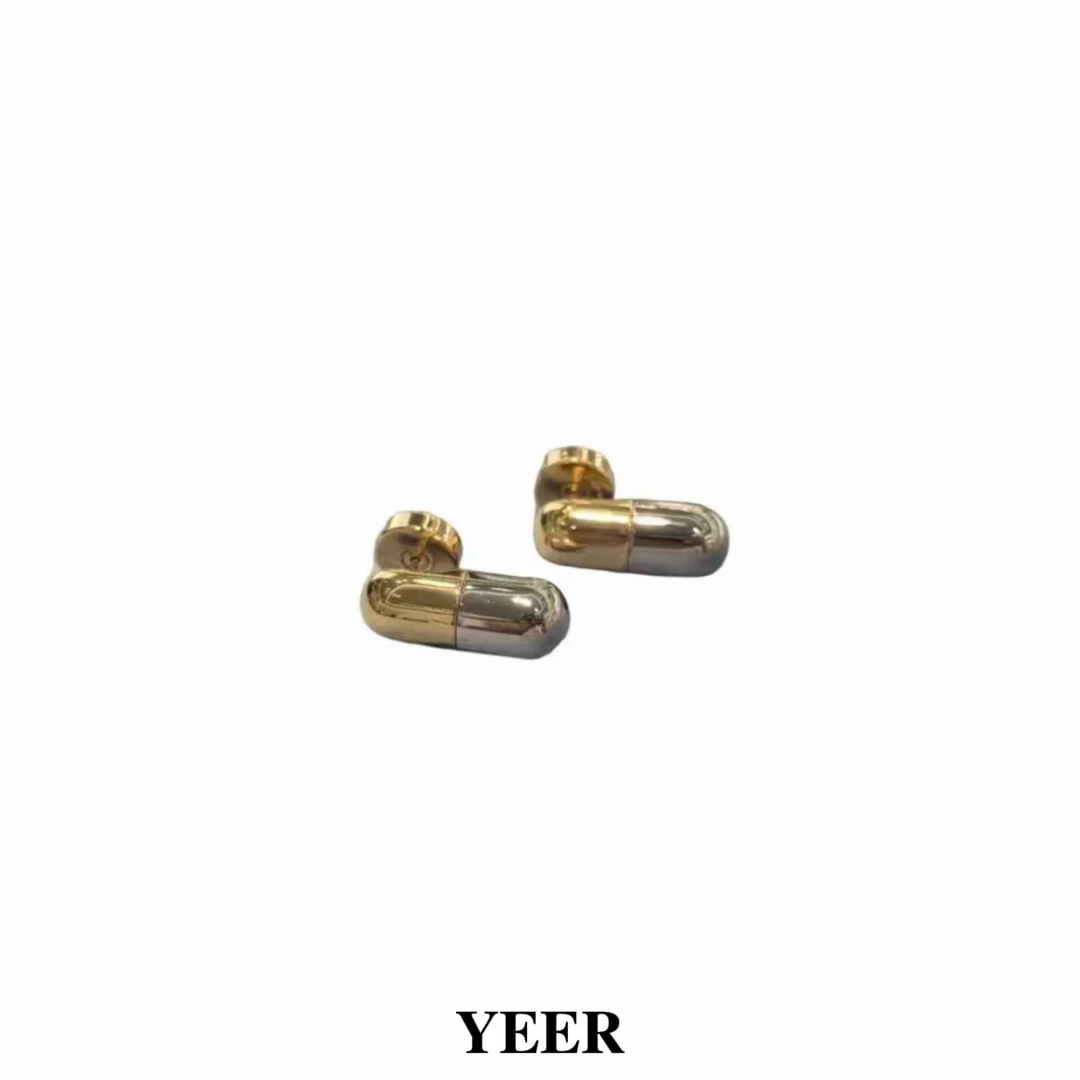 合金耳饰 YEER 小众复古精致金光银鎏光胶囊耳饰耳钉