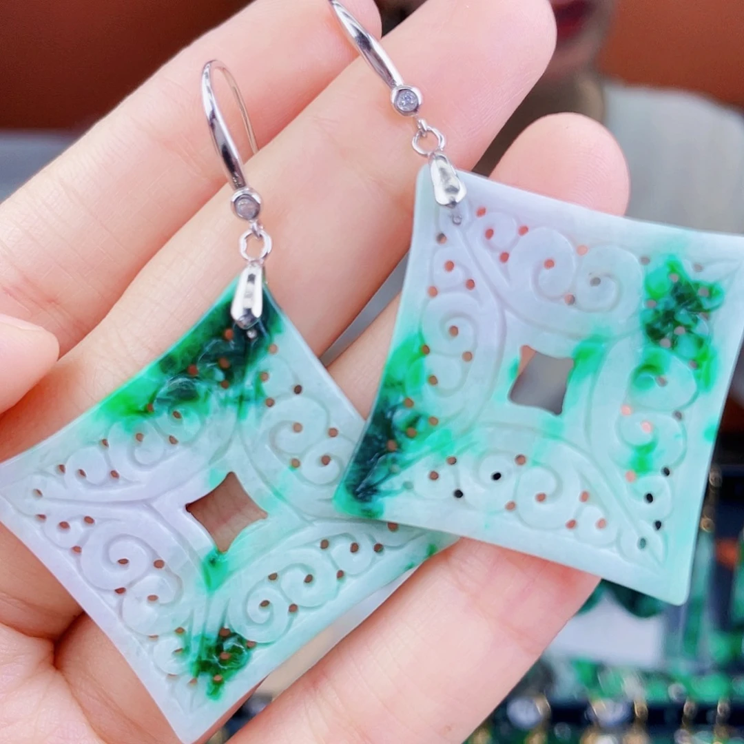 翡翠银S925镶嵌耳饰