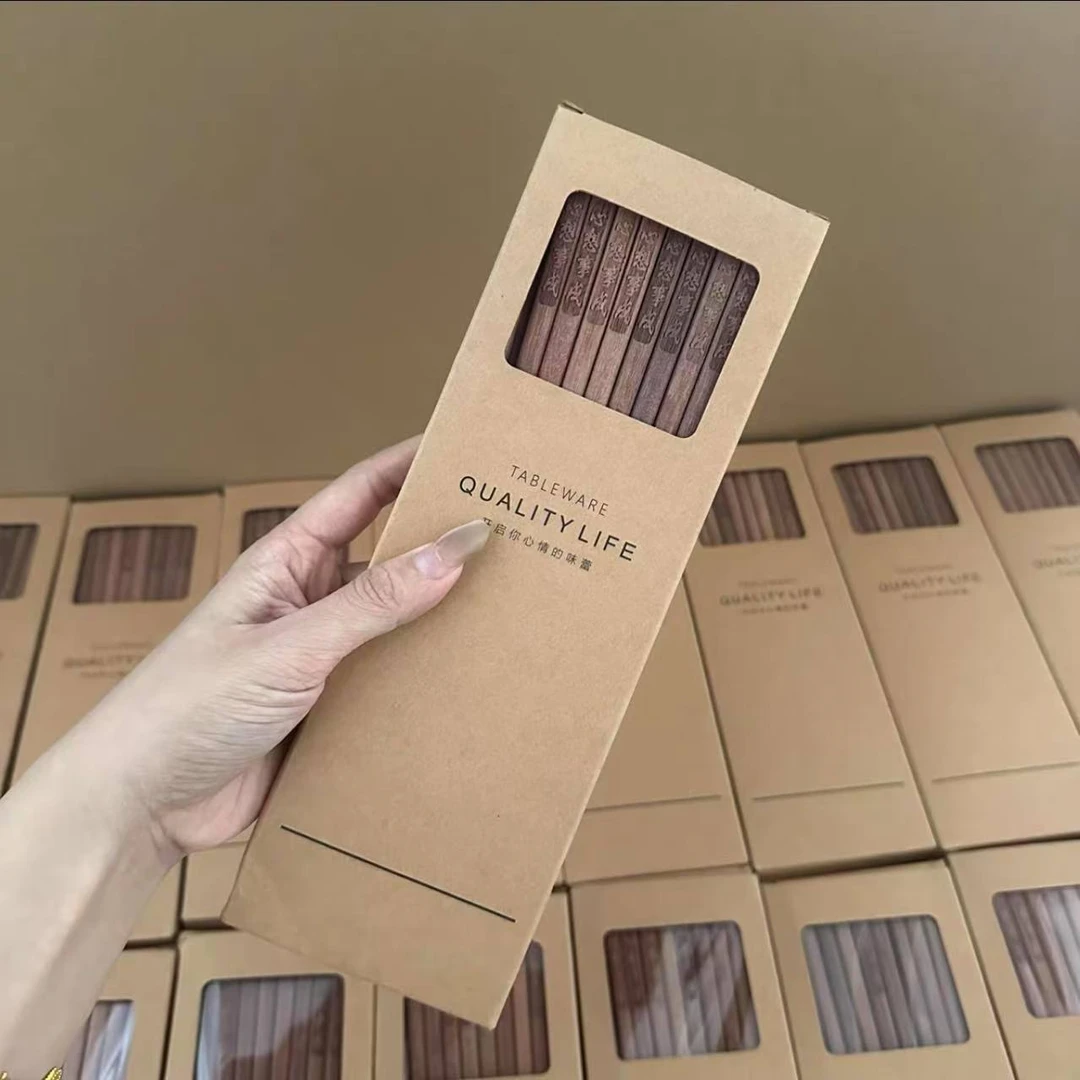 M611 一诺厨房红檀木筷子家用高档10双筷子盒装心想事成