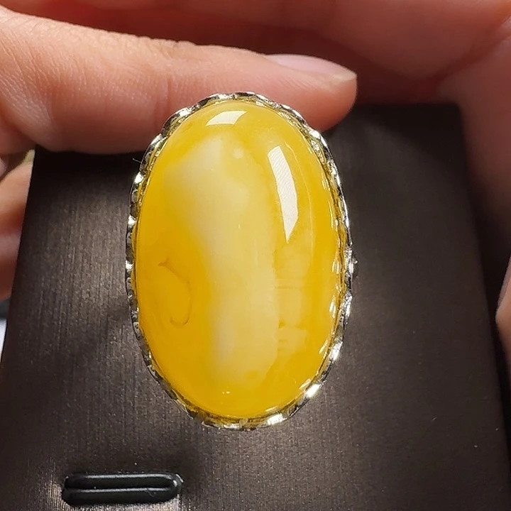 蜜蜡银S925镶嵌戒指戒指