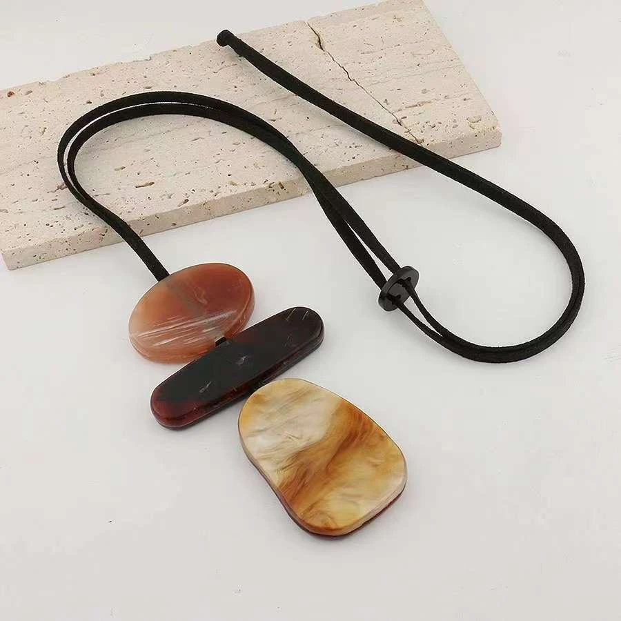 非金属树脂吊坠 新中式复古长款吊坠不规则几何椭圆酸酯挂件百搭