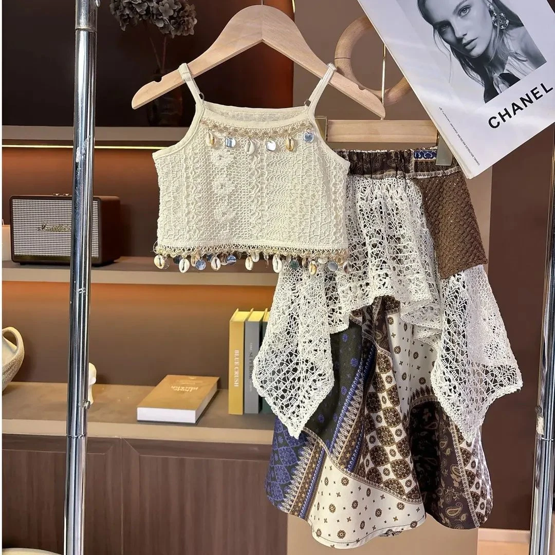 女童套装夏季2025新款女孩洋气吊带裙子两件套儿童时尚夏装中小童