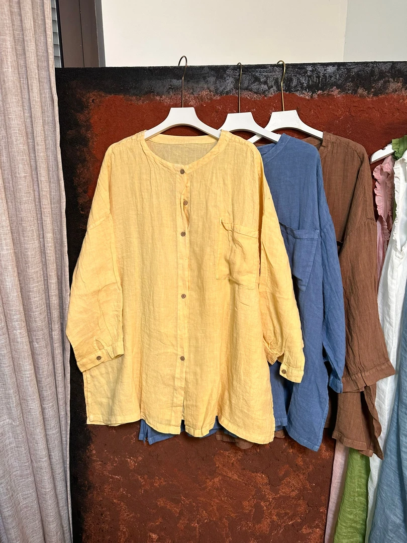 常规常规款长袖老钱风宽松型衬衫宽松上衣