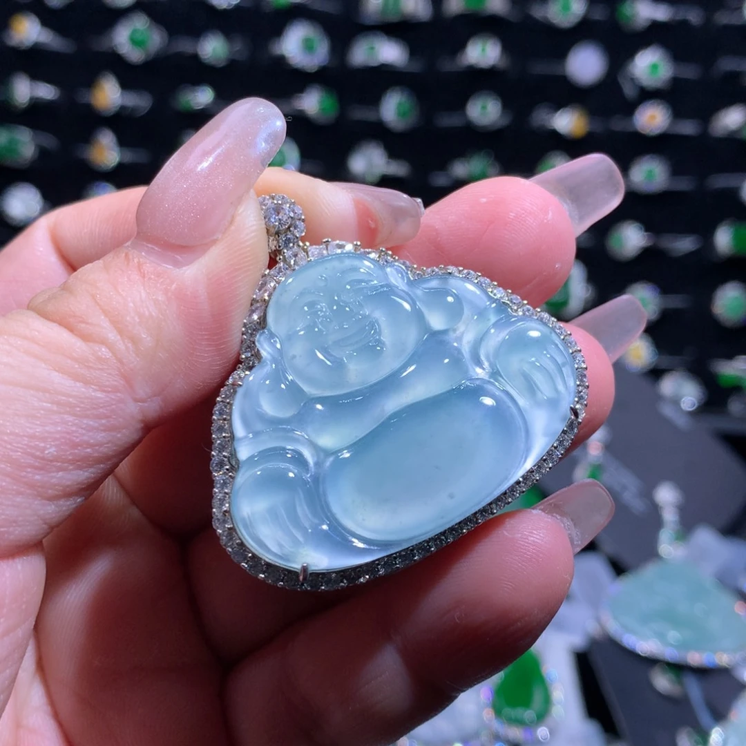 木***8翡翠银S925镶嵌颈饰天然翡翠