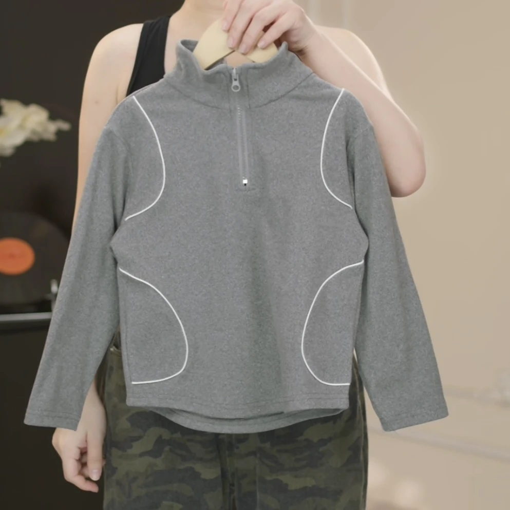 【鸭梨童品】韩版立领灰色男童长袖小众百搭T恤yL20213