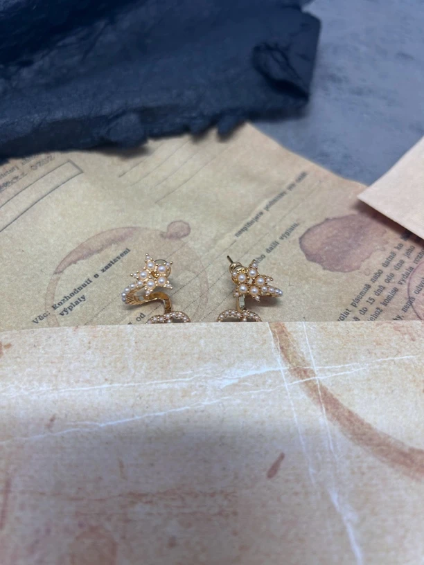 铜合金仿珍珠耳饰 仿珍珠五角星D弯曲耳饰耳钉