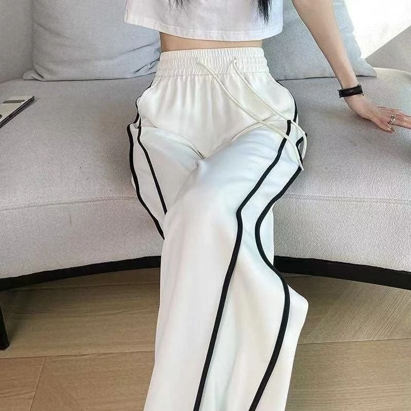 白色冰丝阔腿裤女夏季2025新款薄款速干显瘦直筒垂感休闲运动卫裤