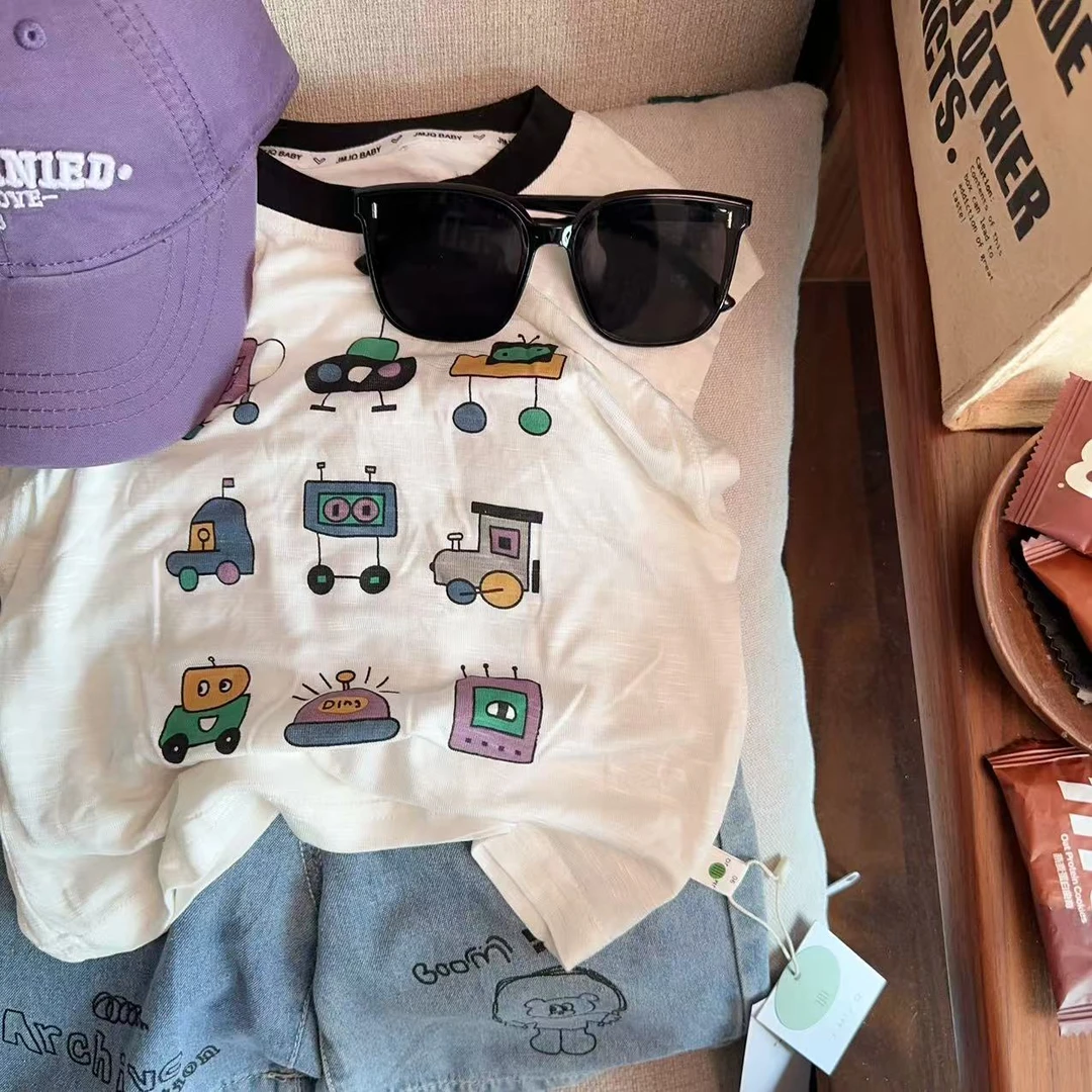 【JMJQ 25090】夏季中小童韩版亲肤高弹清爽冰感印花落肩袖背心