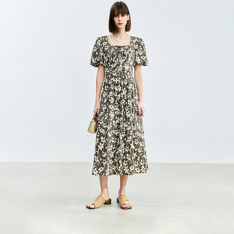 【波西米亚风】【商场同款】LILY夏新款泡泡袖法式连衣裙124250C7256