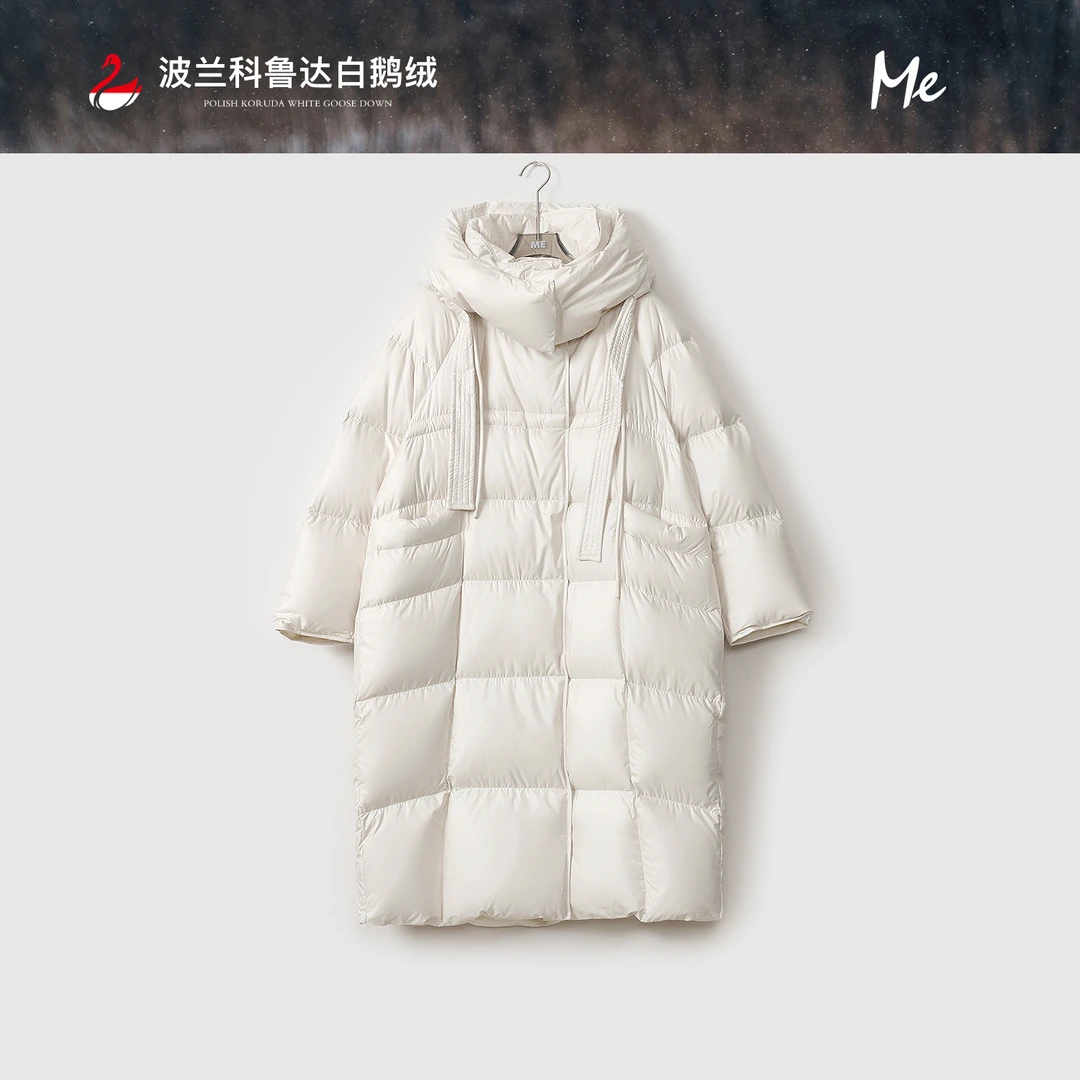 ME【波兰进口科鲁达黑钻飘带过膝系列】白鹅绒中长款羽绒服MEQA4023