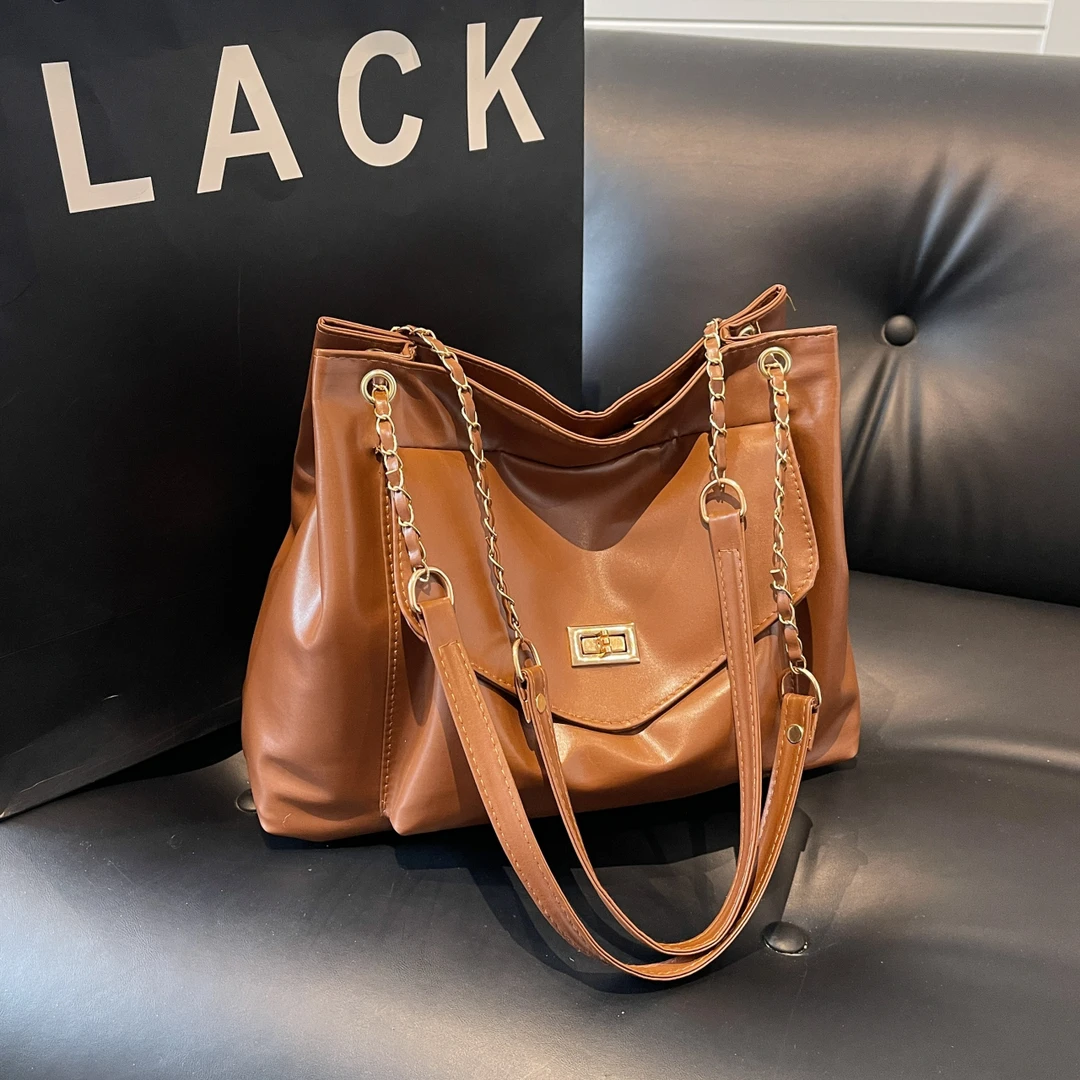 2025新款韩版休闲大容量通勤女包百搭简约托特包9272棕