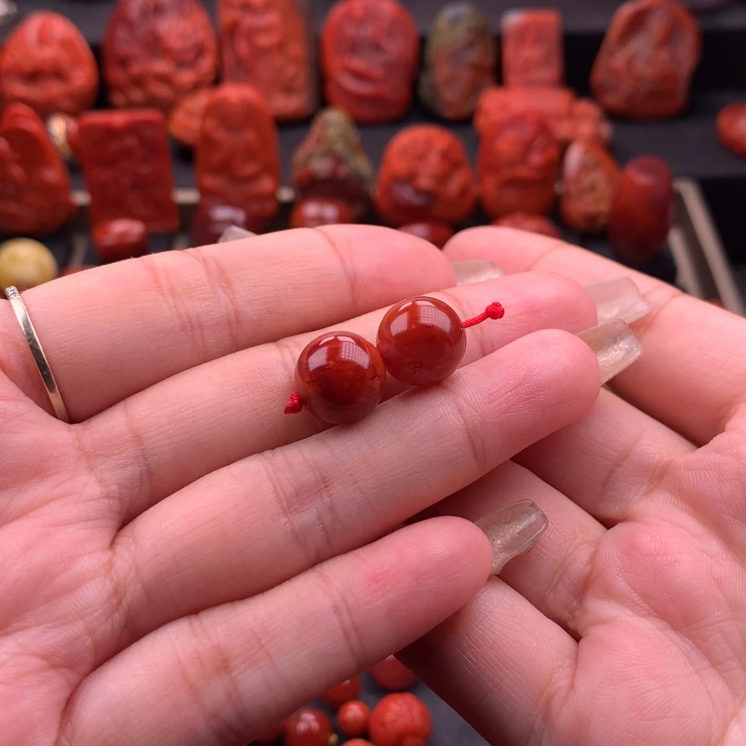 南红玛瑙南红川料原矿圆珠对珠11.7mm未镶嵌葫****集